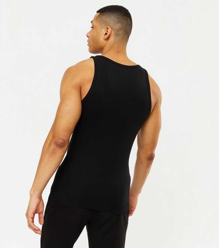 Black Ribbed Jersey Muscle Fit Vest