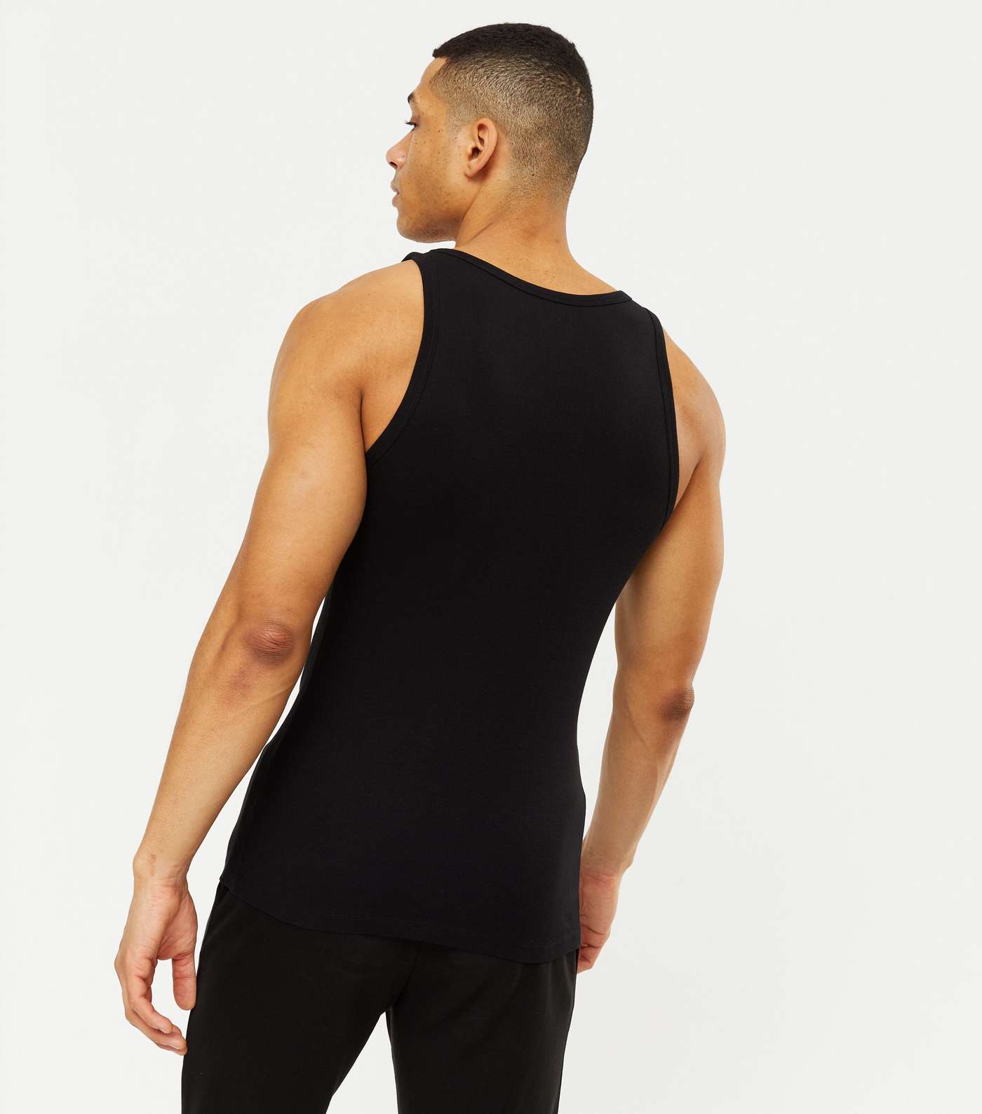 Black Ribbed Jersey Muscle Fit Vest Image 4