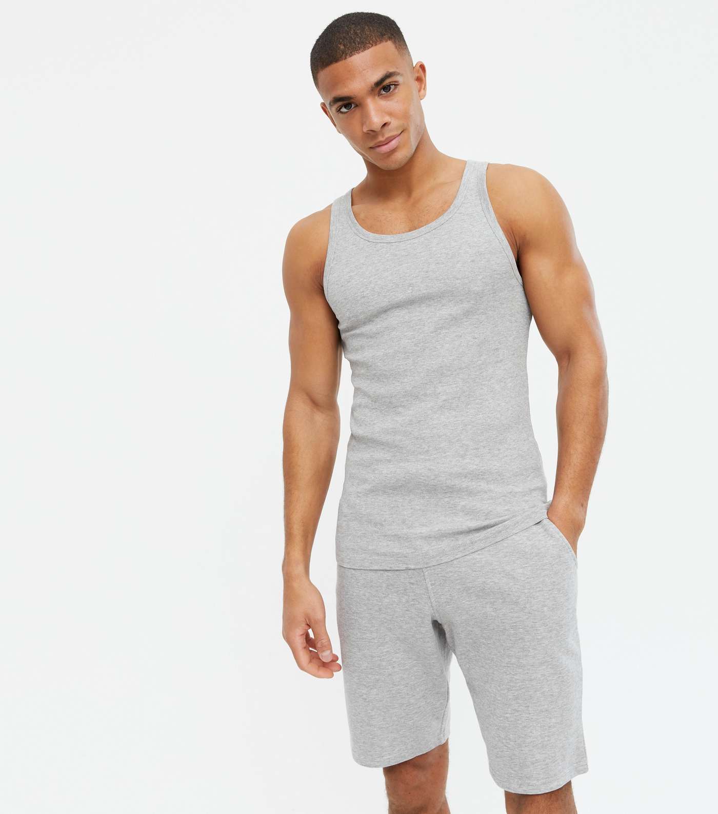 Grey Marl Ribbed Jersey Muscle Fit Vest