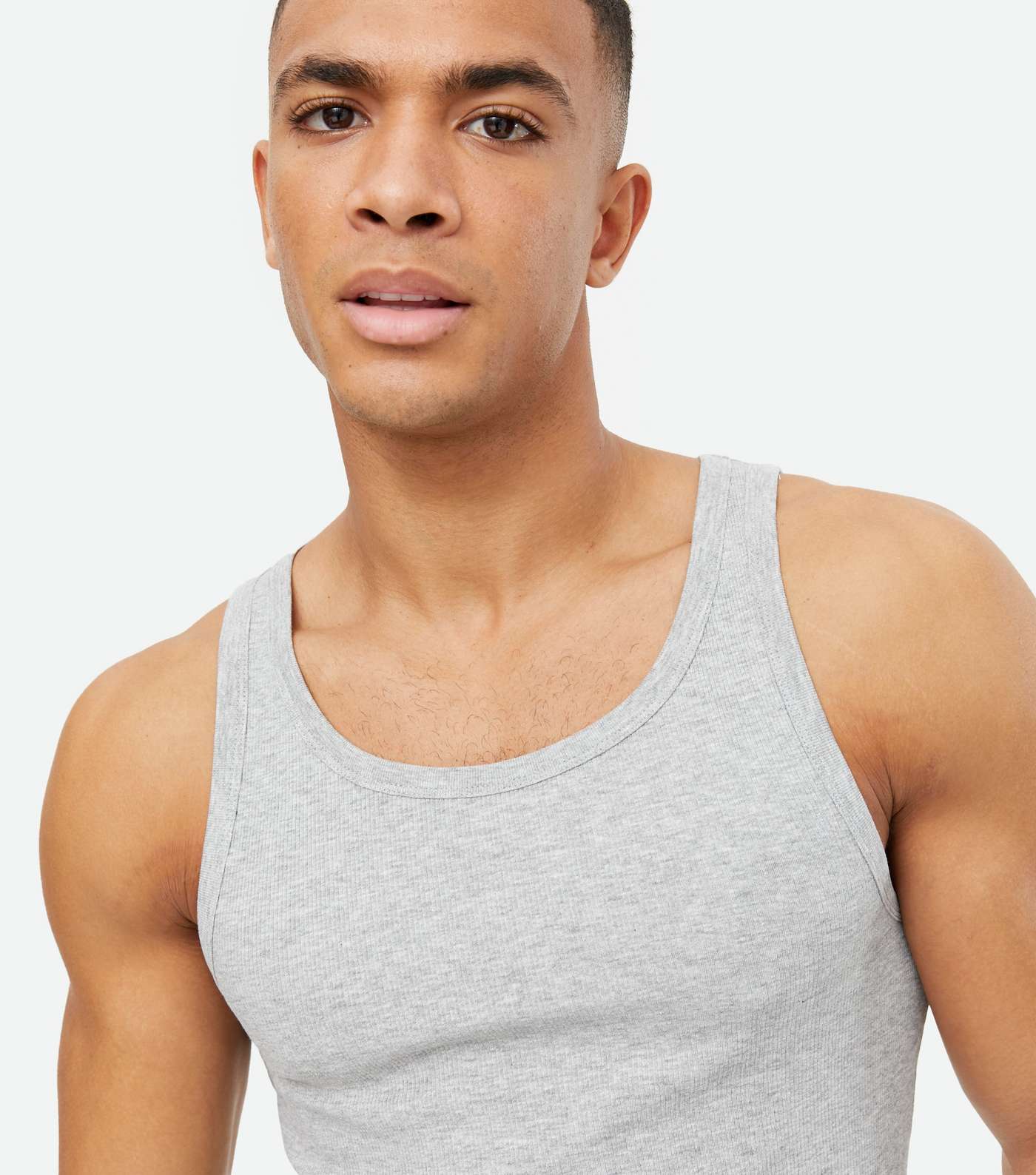 Grey Marl Ribbed Jersey Muscle Fit Vest Image 3