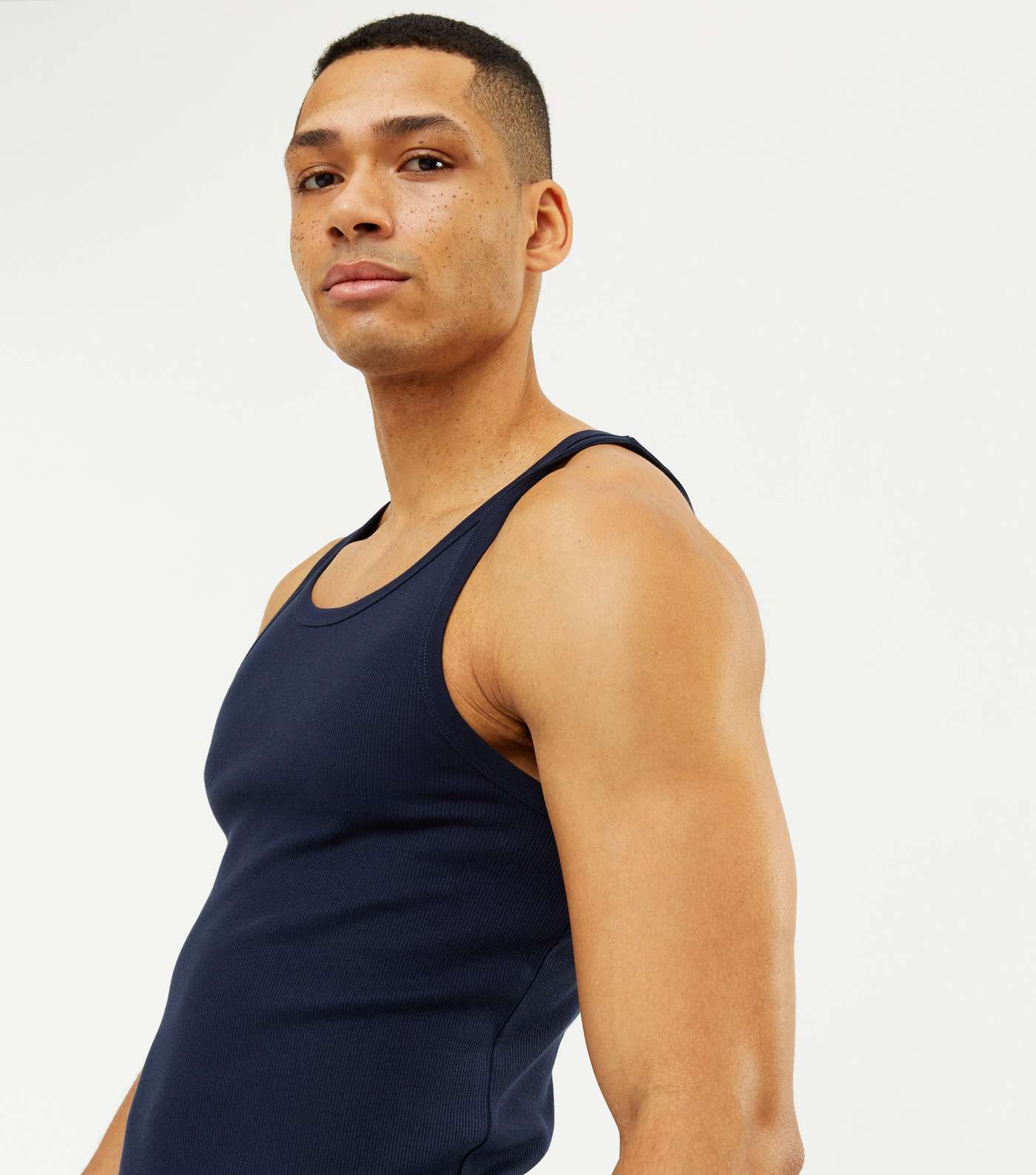 Navy Ribbed Jersey Muscle Fit Vest Image 3
