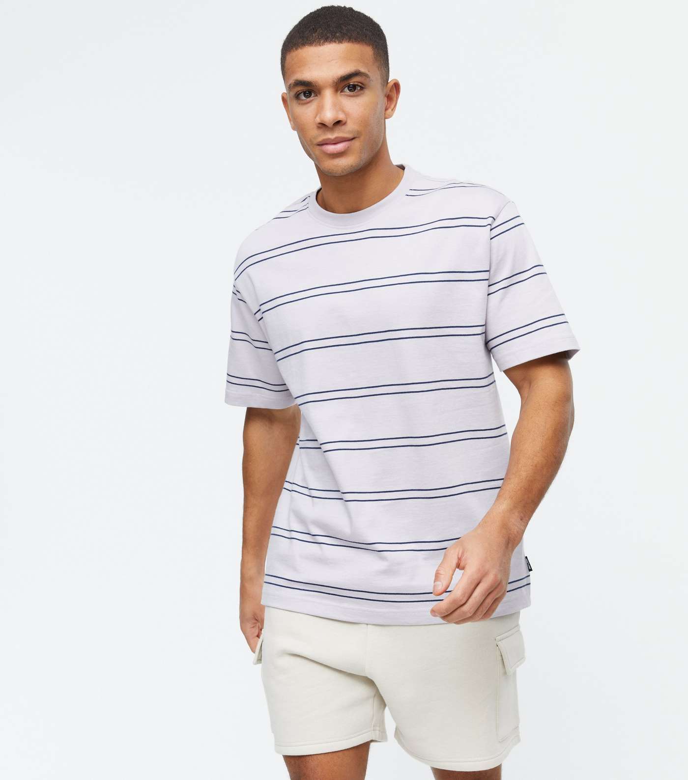 Only & Sons Pale Grey Stripe Oversized T-Shirt