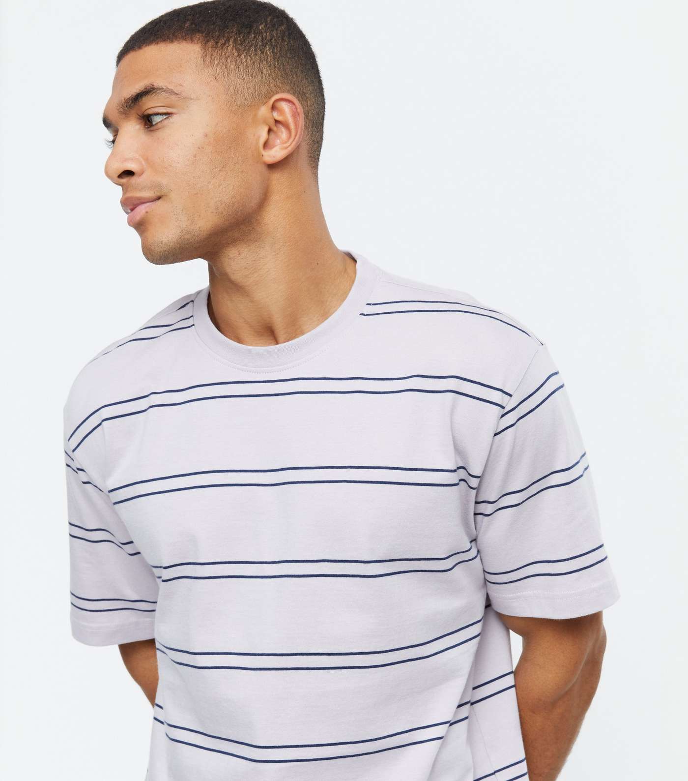 Only & Sons Pale Grey Stripe Oversized T-Shirt Image 3