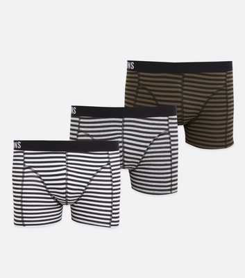 Only & Sons 3 Pack White Grey and Khaki Stripe Boxers
