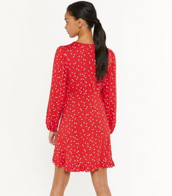 Red Ditsy Floral Long Sleeve Tea Dress 