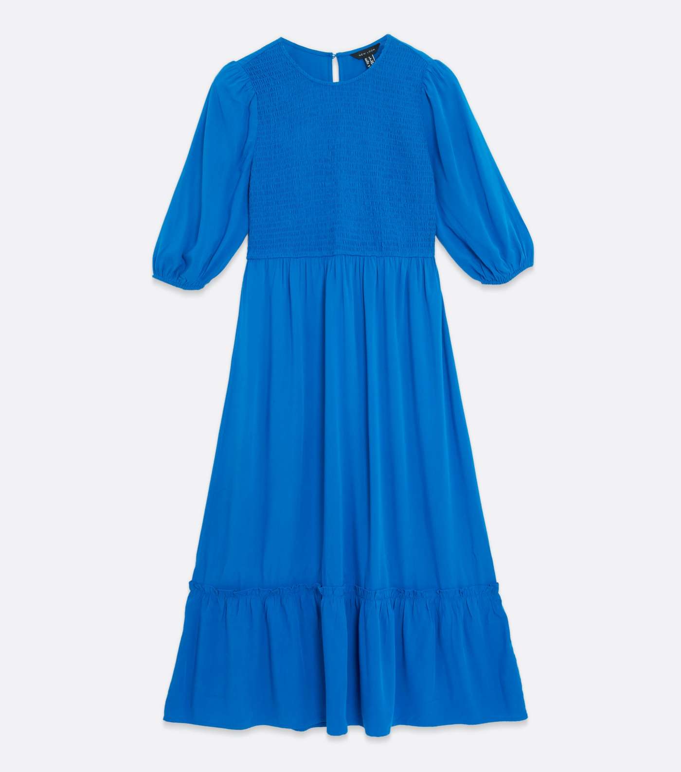 Blue Shirred Frill Hem Midi Dress Image 5