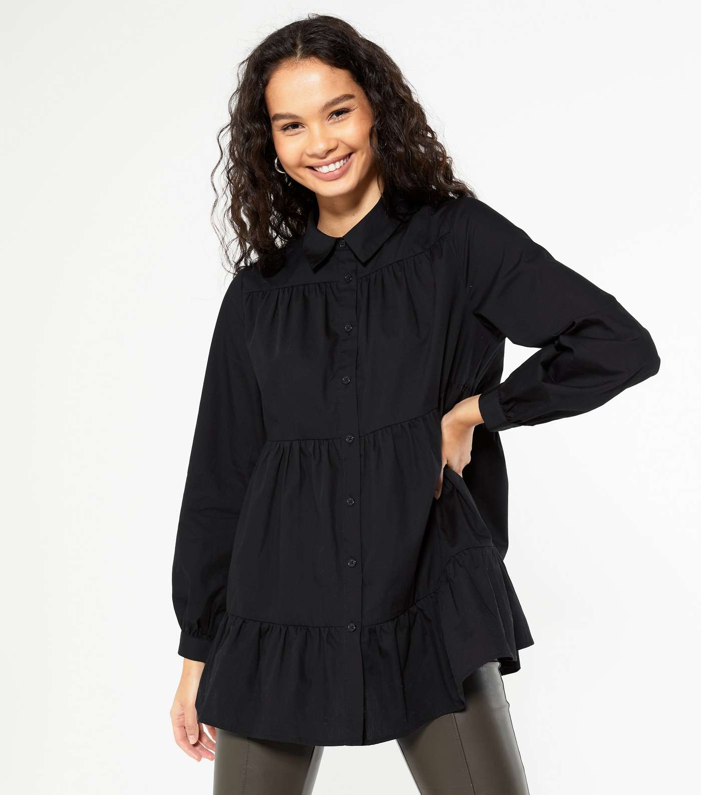 Black Collared Tiered Shirt 