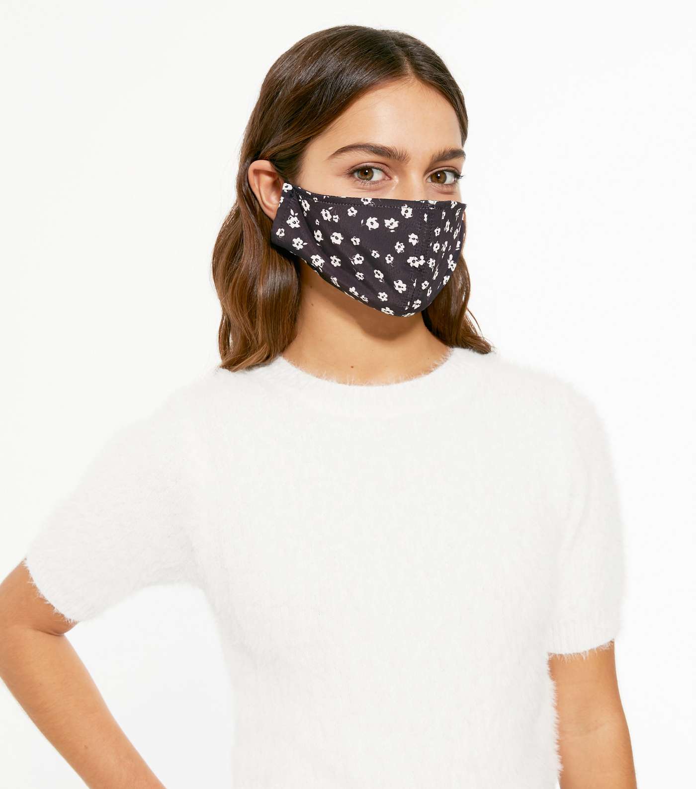 Black and White Ditsy Floral Reusable Face Covering