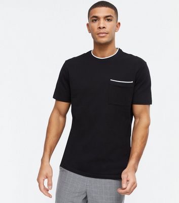 Men's Only & Sons Black Contrast Trim Pocket T-Shirt New Look