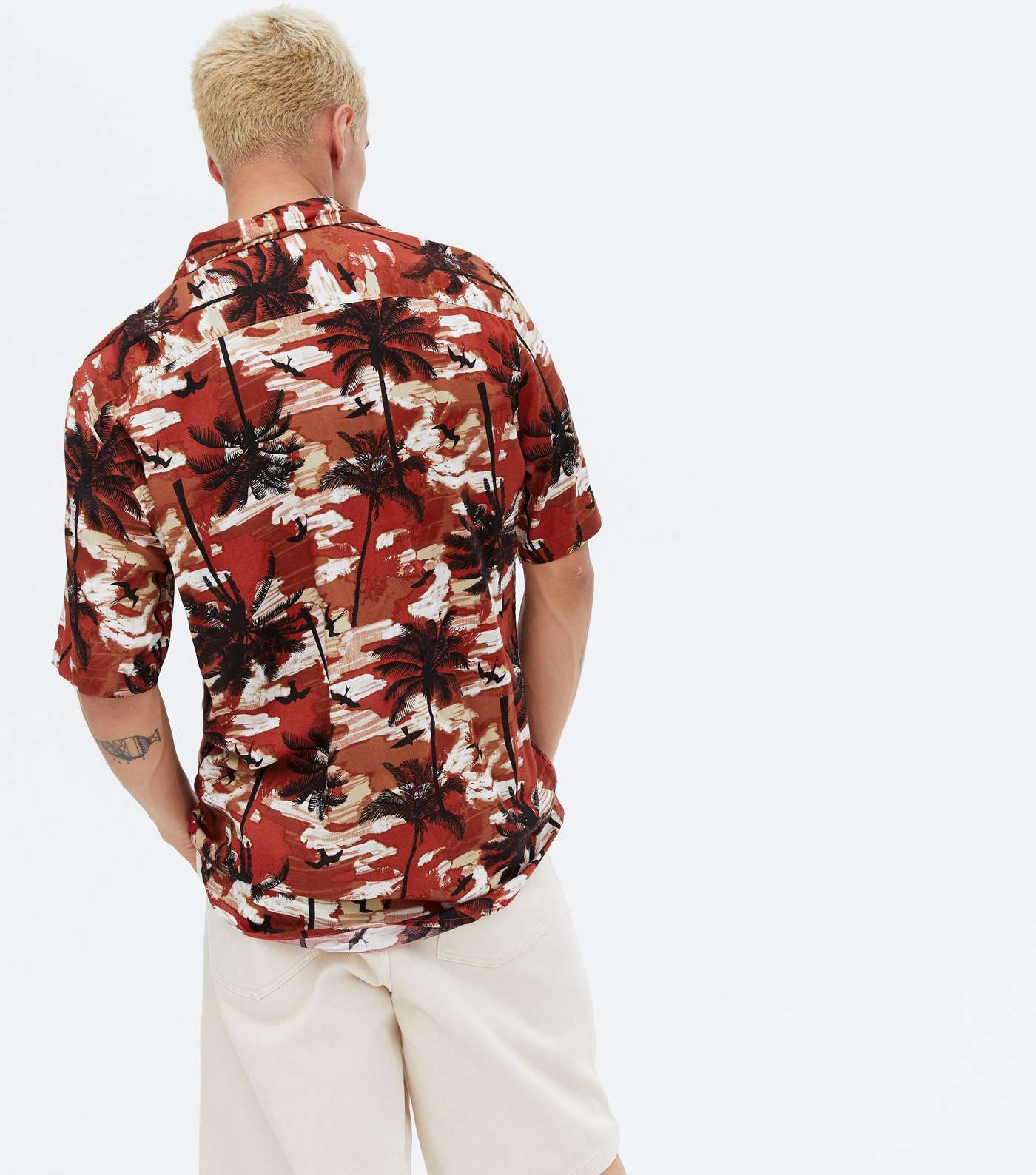 Only & Sons Dark Red Palm Short Sleeve Shirt Image 4
