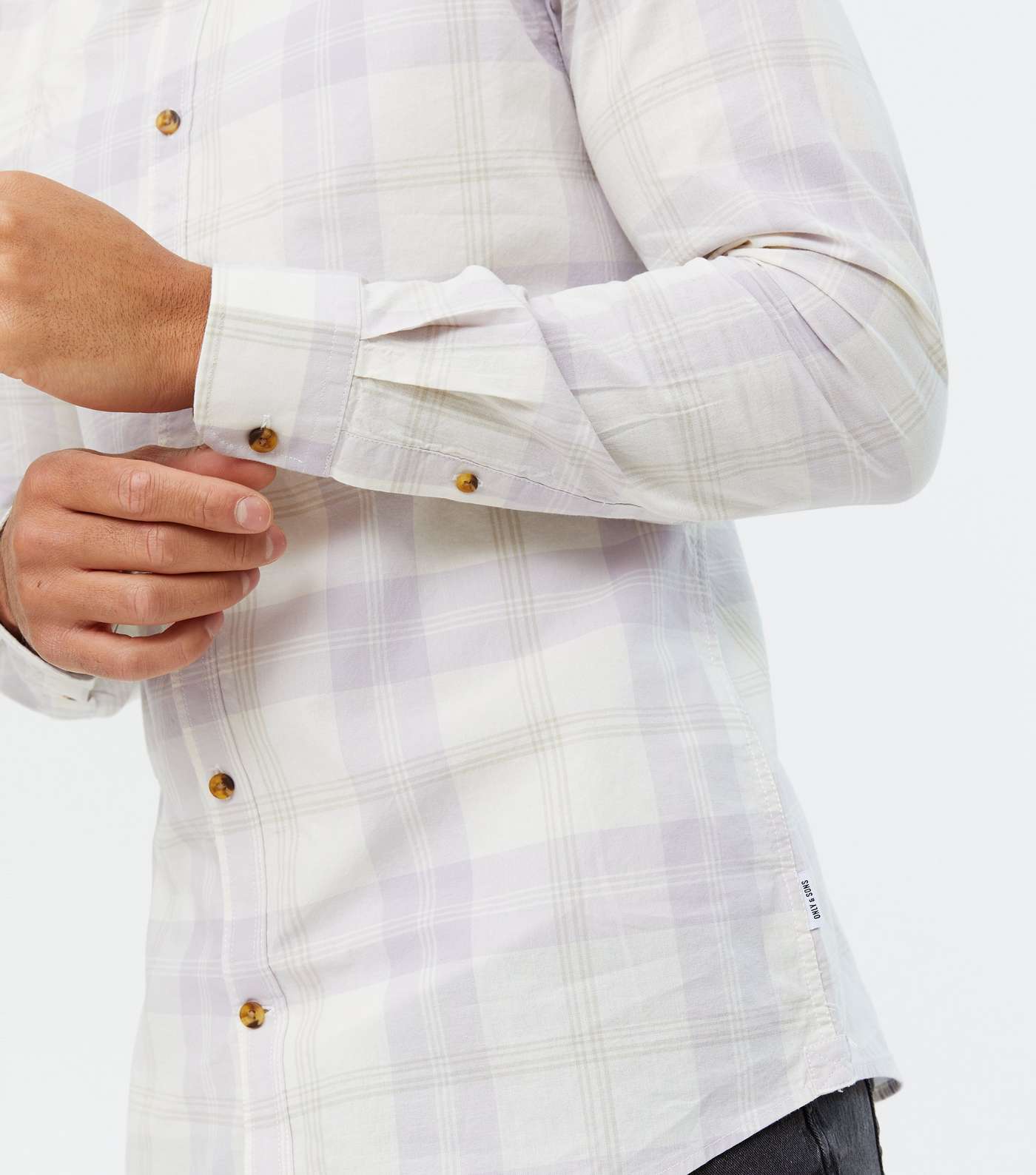 Only & Sons Pale Grey Check Long Sleeve Shirt Image 3