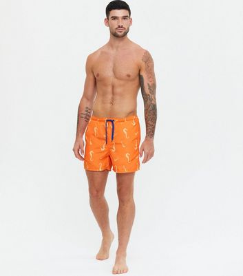 Click to view product details and reviews for Mens Only Sons Bright Orange Seahorse Swim Shorts New Look.