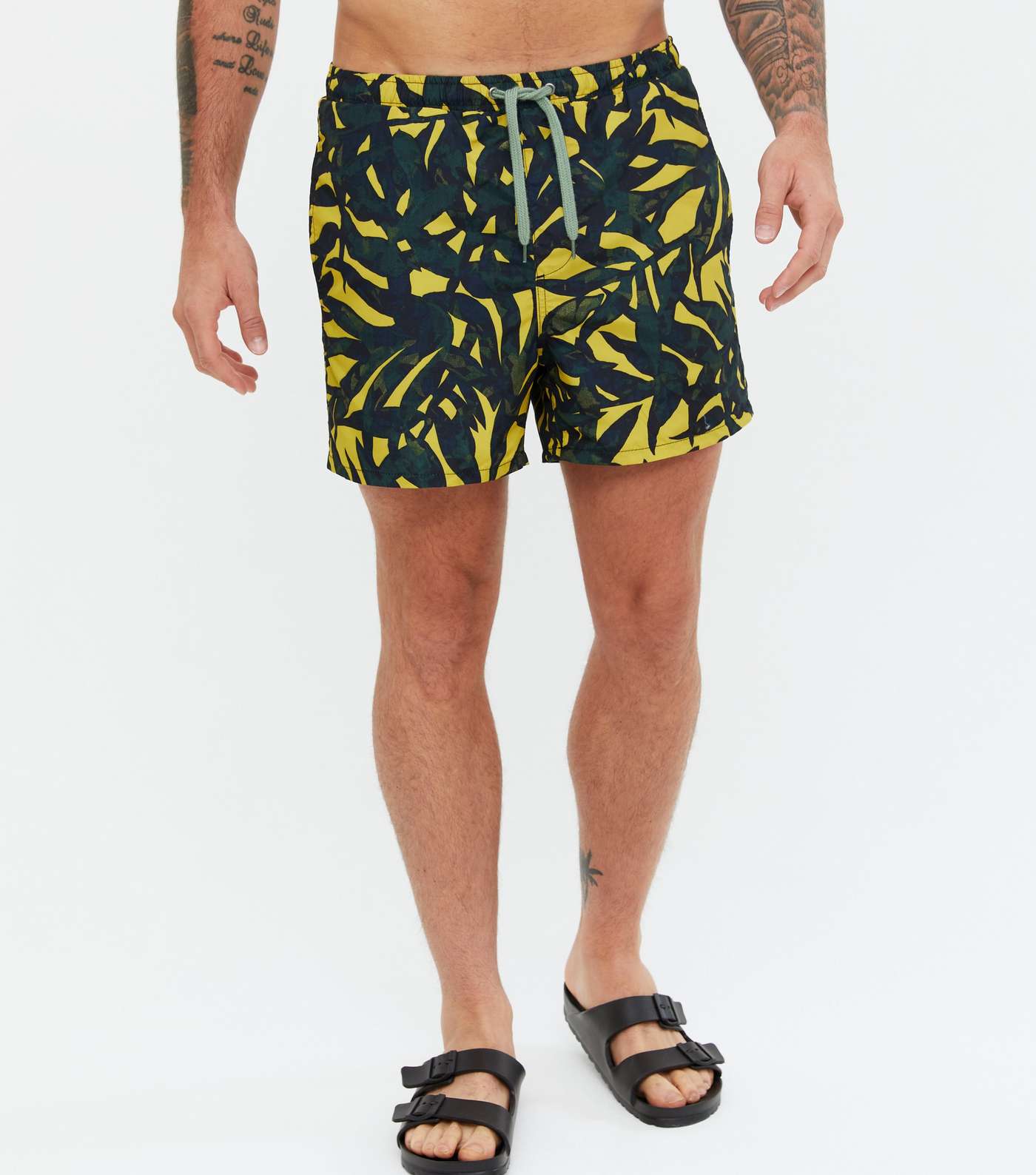 Only & Sons Yellow Leaf Print Swim Shorts Image 2