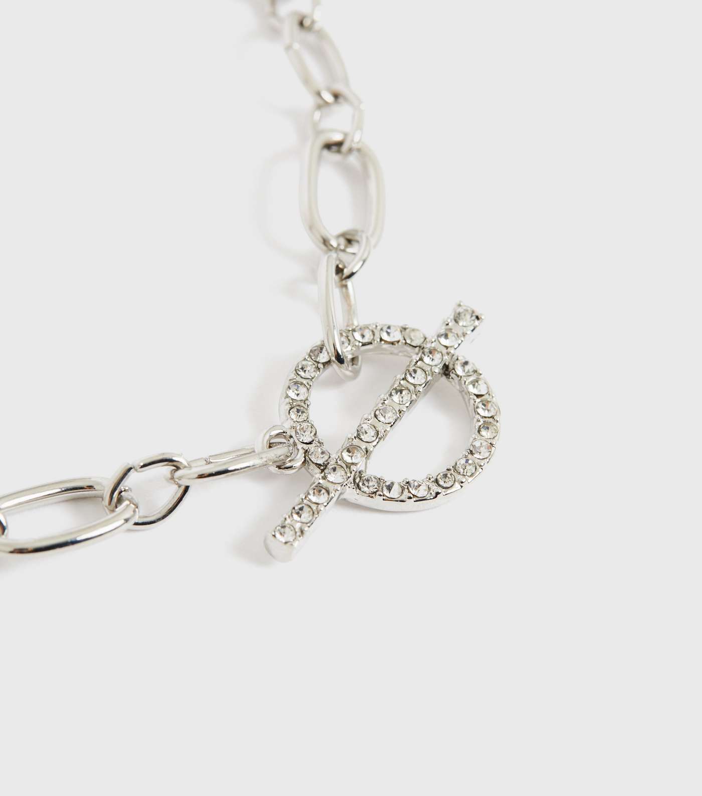 Silver Diamanté T-Bar Chain Necklace Image 3