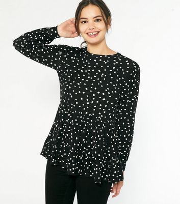 Image of Black Spot Peplum Long Sleeve Top New Look
