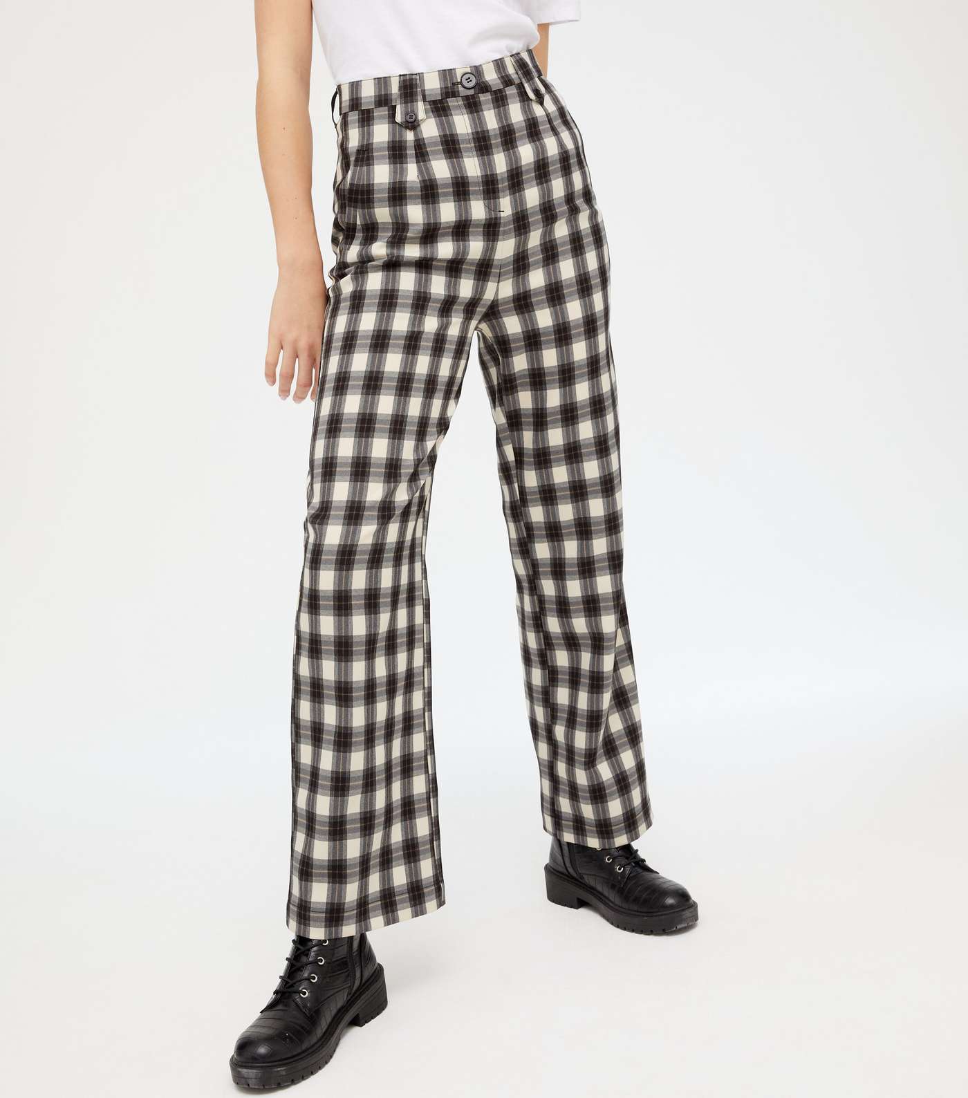 Off White Check Straight Leg Trousers Image 2
