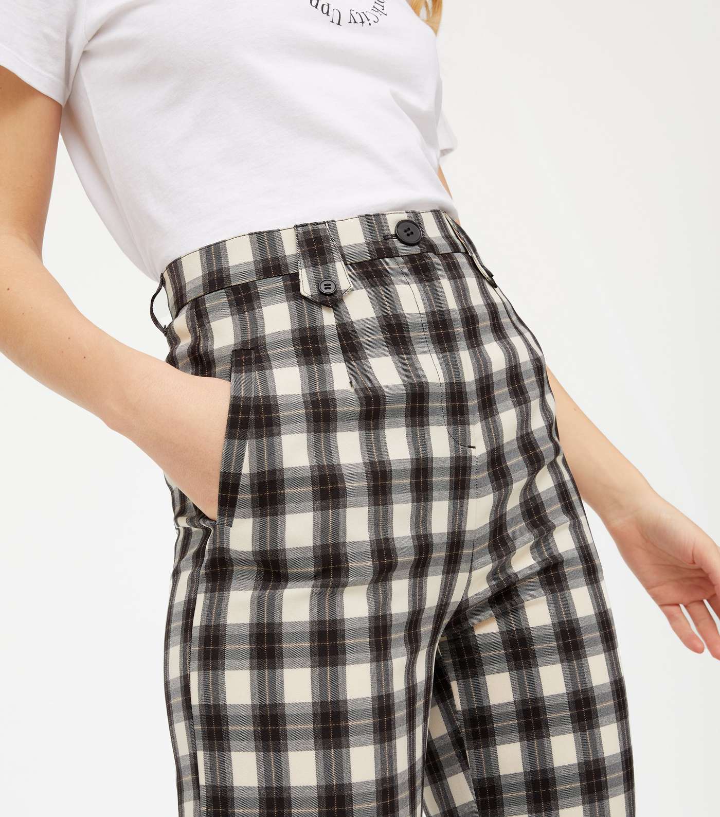 Off White Check Straight Leg Trousers Image 4
