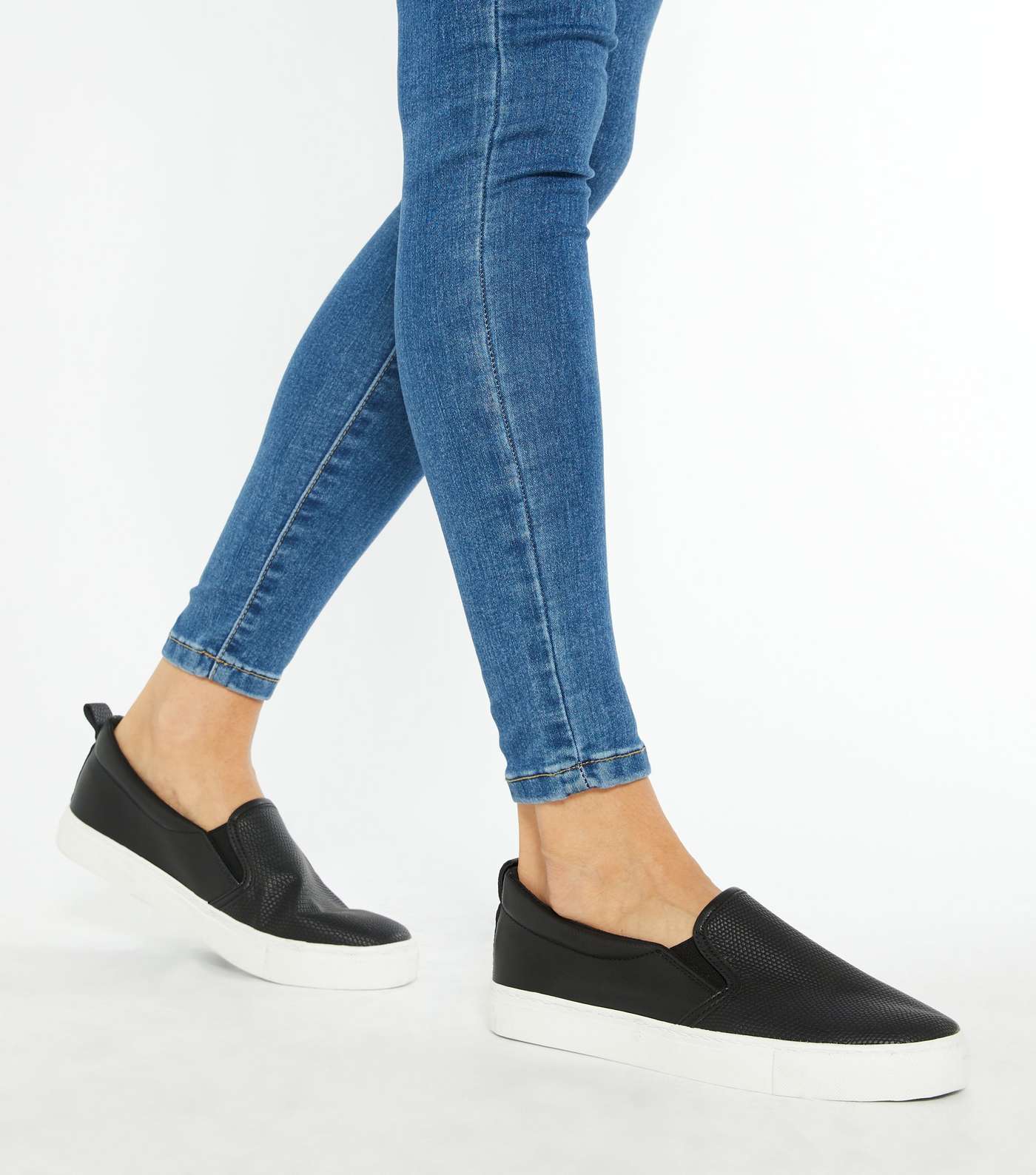 Black Faux Snake Front Slip On Trainers Image 2