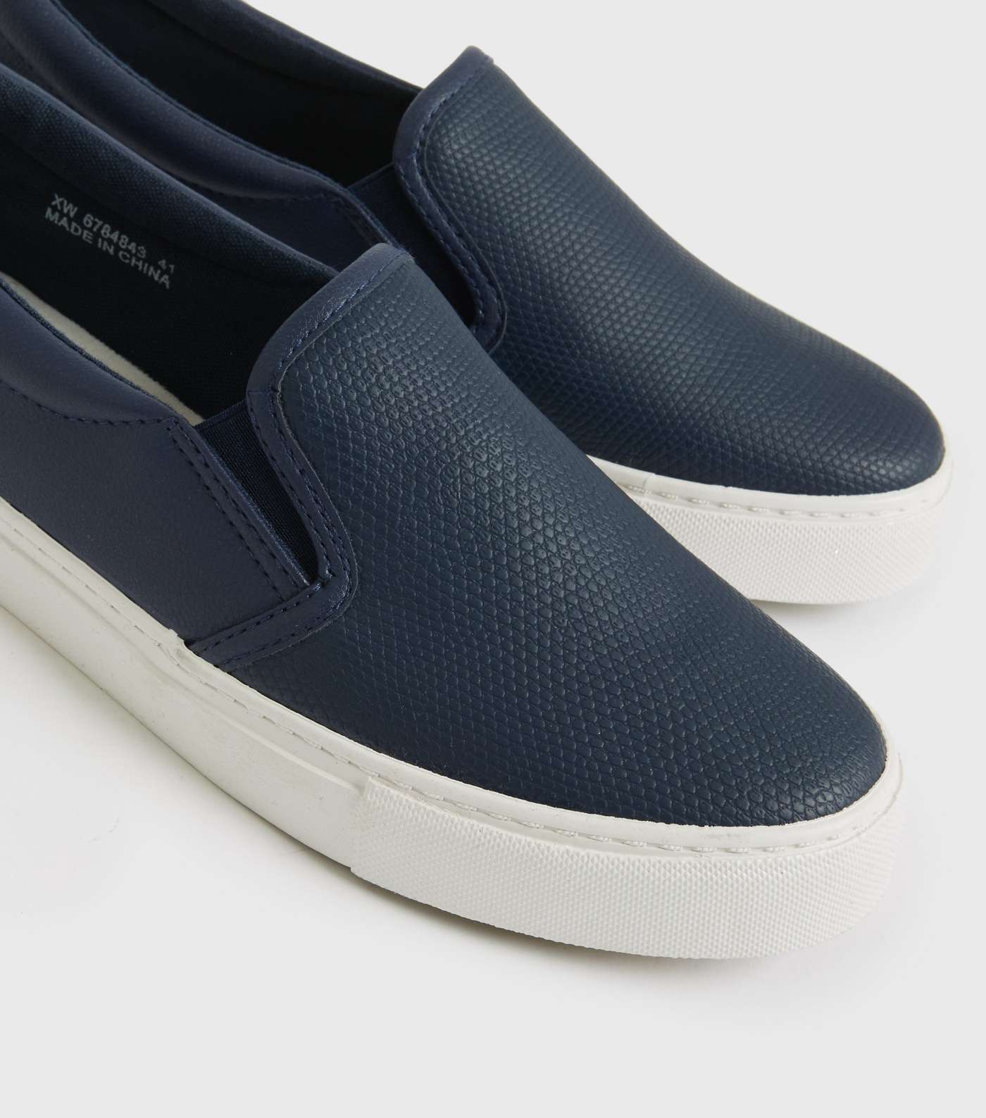 Navy Faux Snake Front Slip On Trainers Image 4