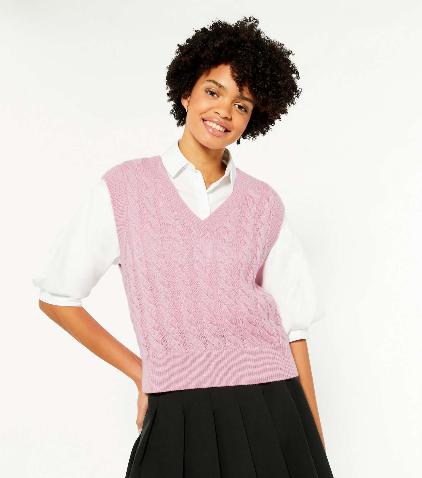 Bright Pink Cable Knit Vest Jumper