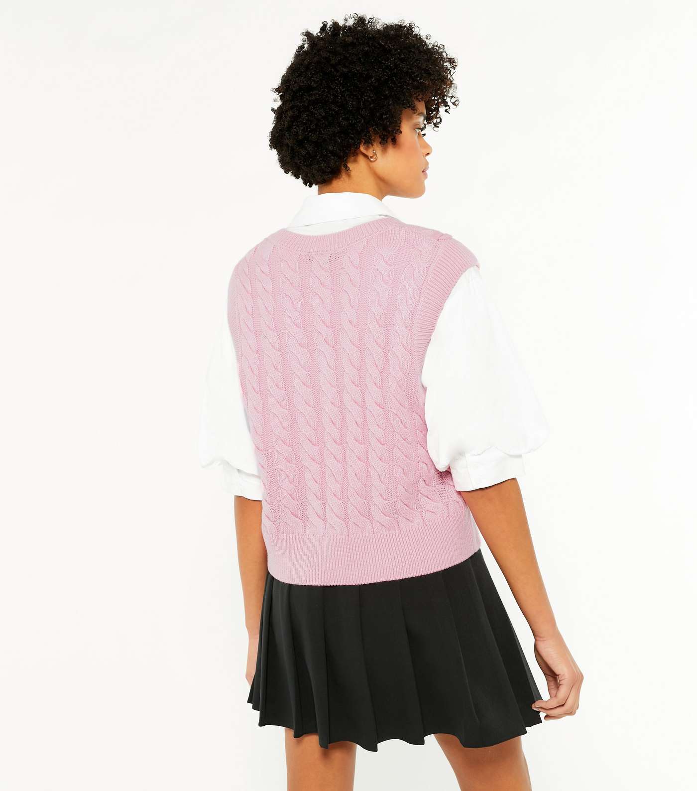 Bright Pink Cable Knit Vest Jumper Image 3