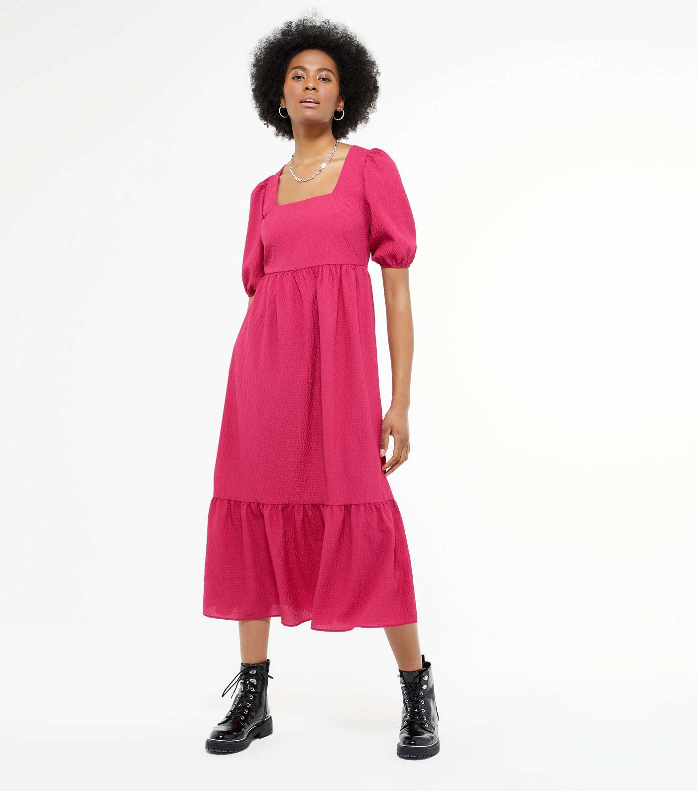 Tall Bright Pink Tiered Midi Dress 