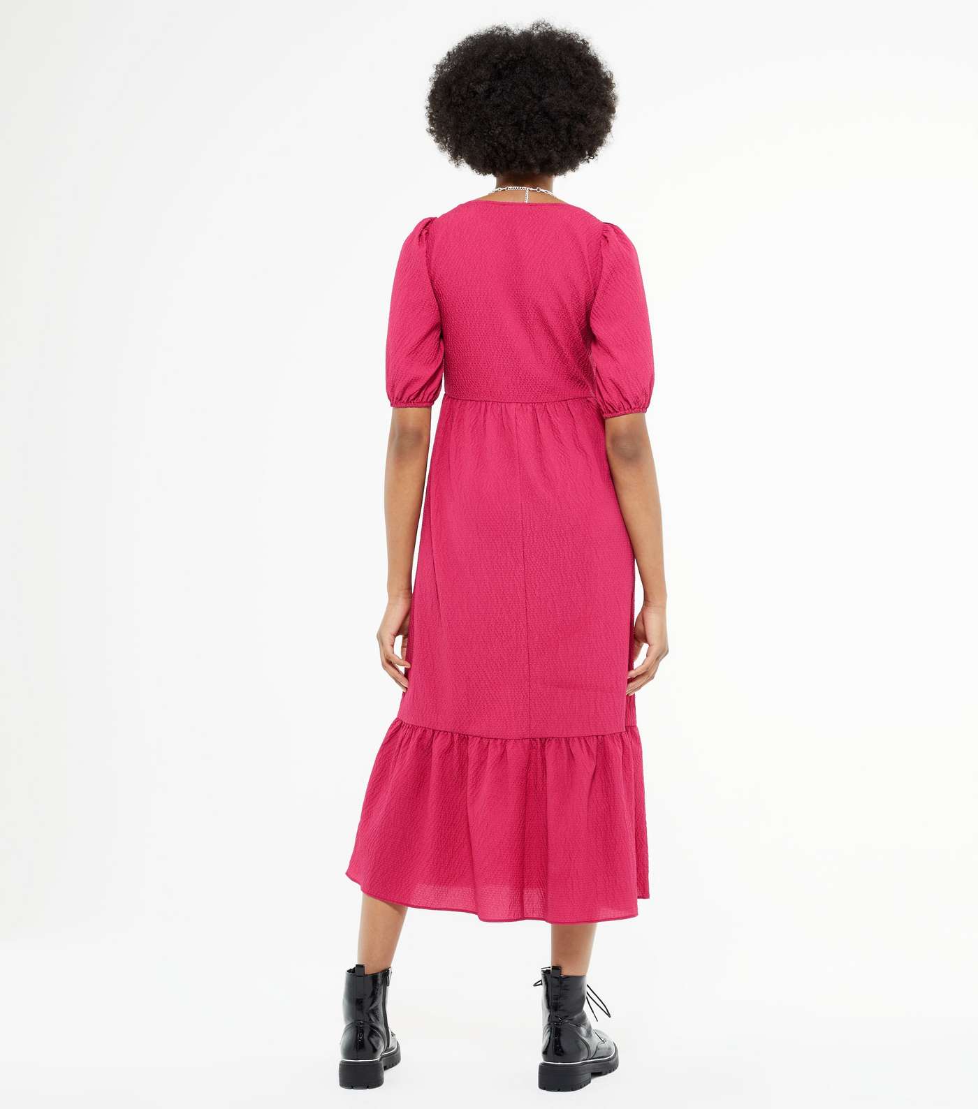 Tall Bright Pink Tiered Midi Dress  Image 3