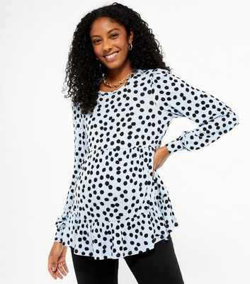 Image of Maternity Blue Spot Long Sleeve Peplum Top New Look