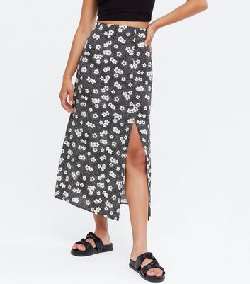 Black ditsy floral midi skirt new look sale