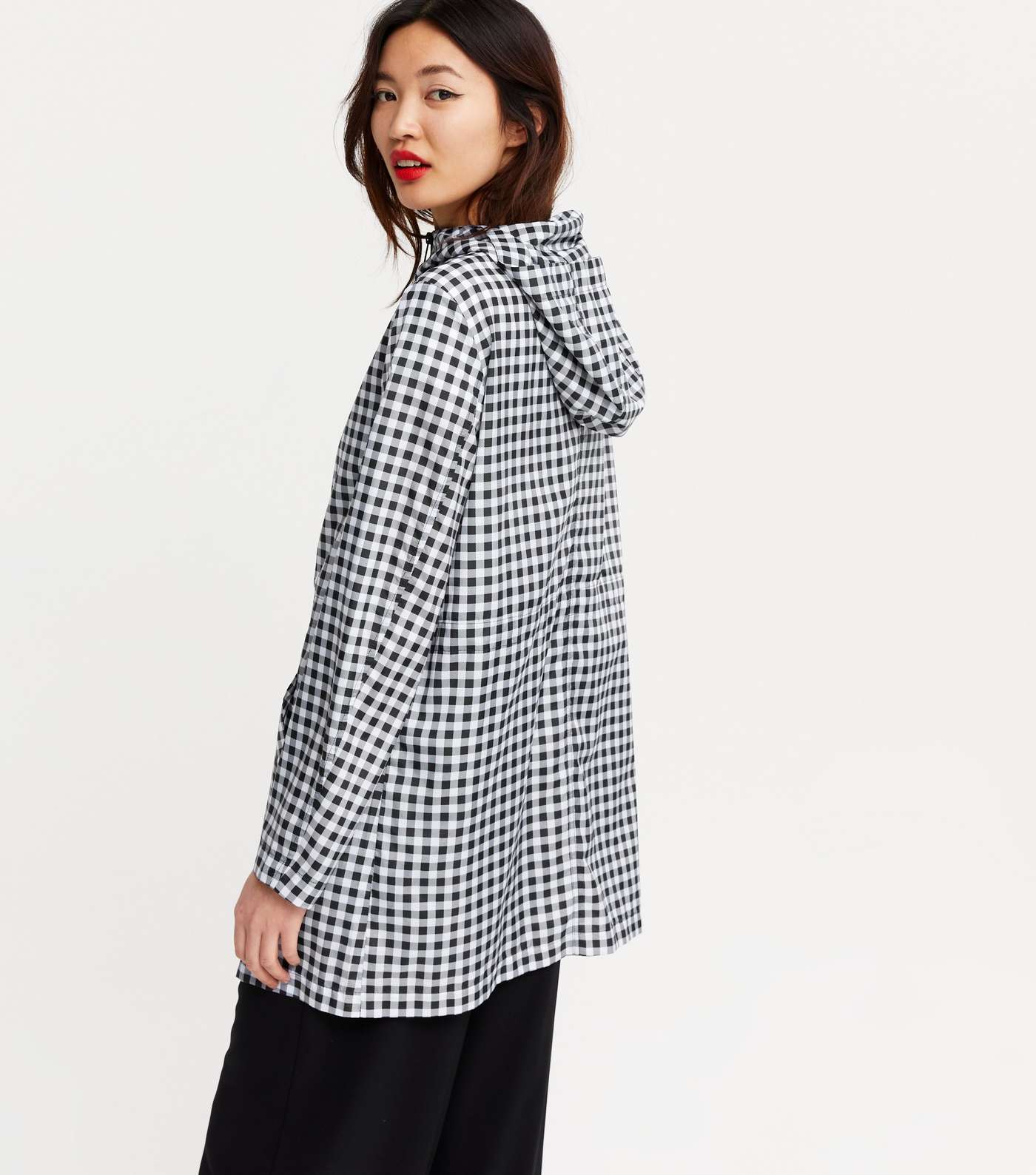 Black Check Hooded Packable Mac Image 3