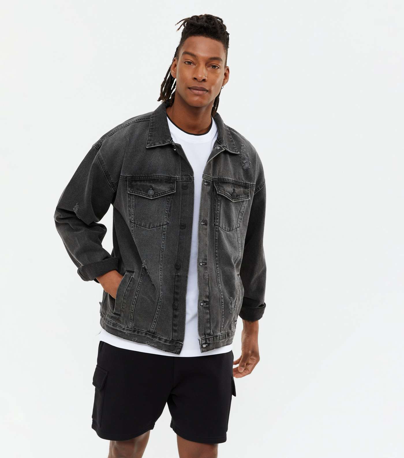 Grey Ripped Oversized Denim Jacket | New Look