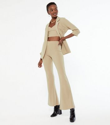 Stone Jersey Flared Trousers | New Look