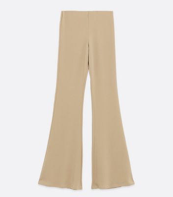 Image of Stone Jersey Flared Trousers New Look
