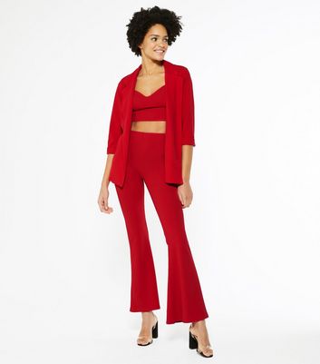 Red Floral High Waist Wide Leg Trousers | New Look