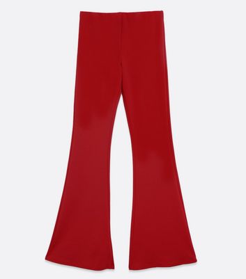 Image of Red Jersey Flared Trousers New Look