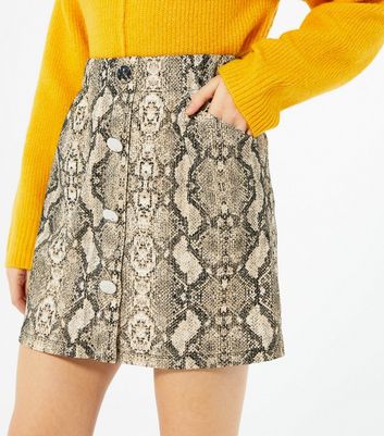 snakeskin mini skirt new look