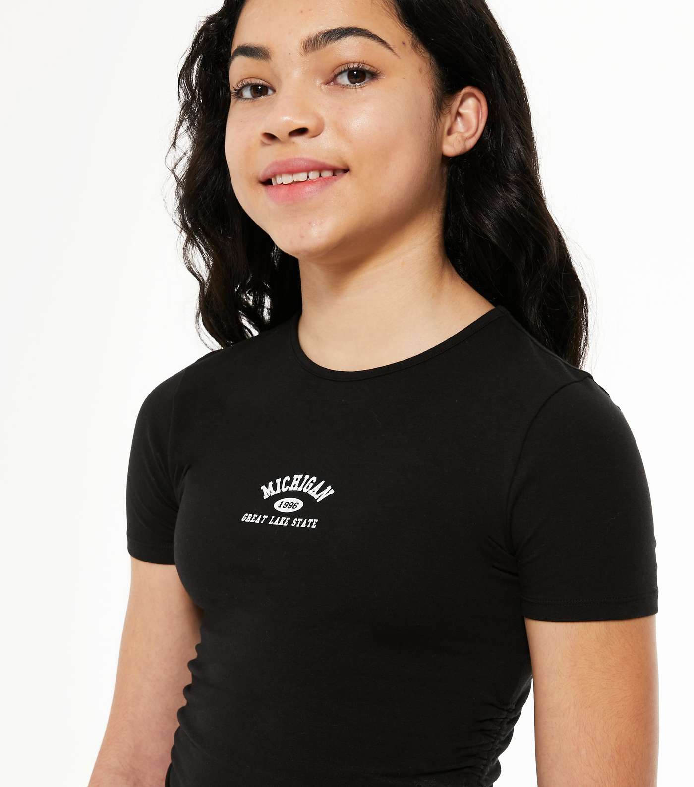 Girls Black Michigan Logo Ruched Side T-Shirt Image 4