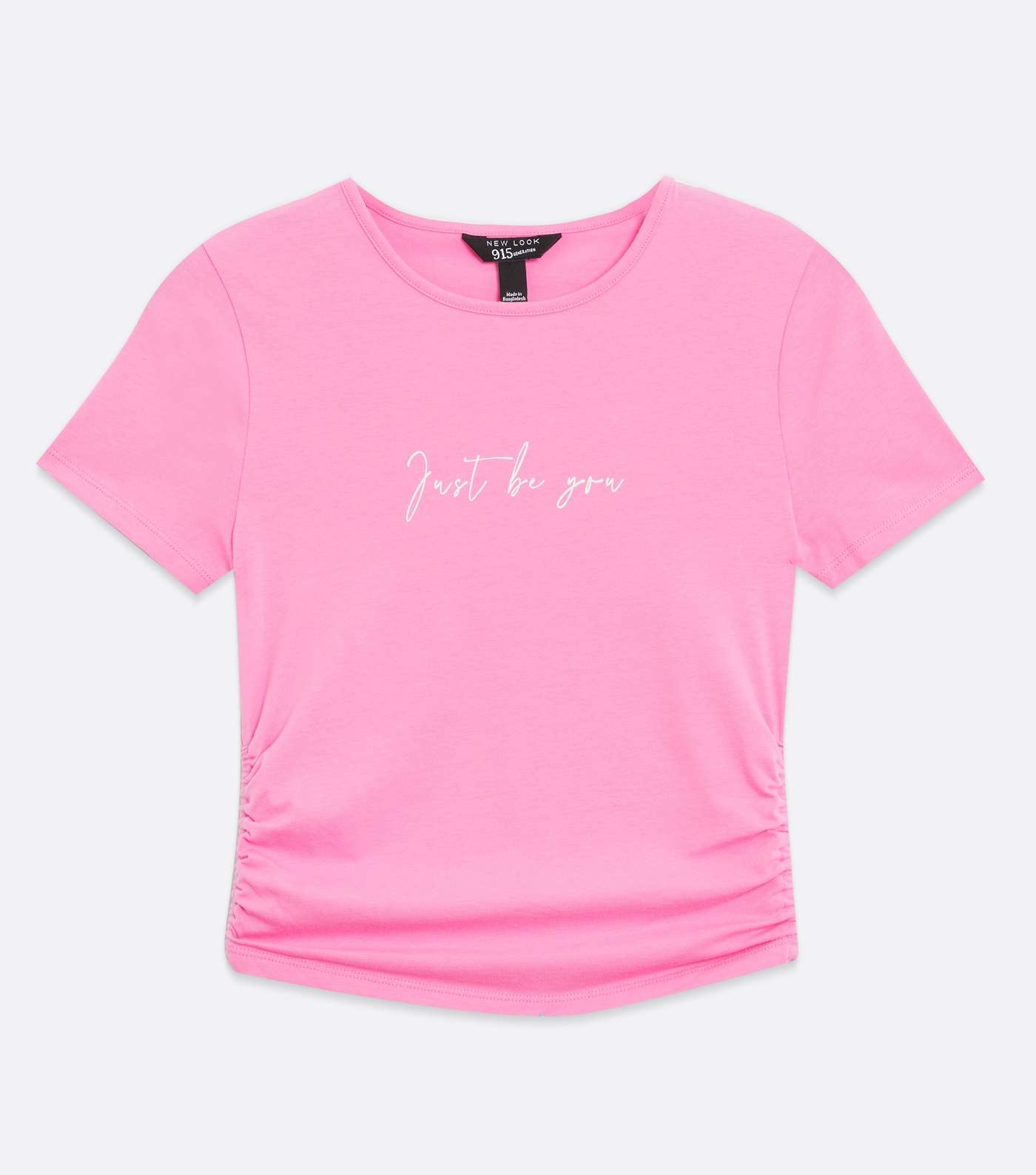 Girls Bright Pink Logo Ruched Side T-Shirt Image 5