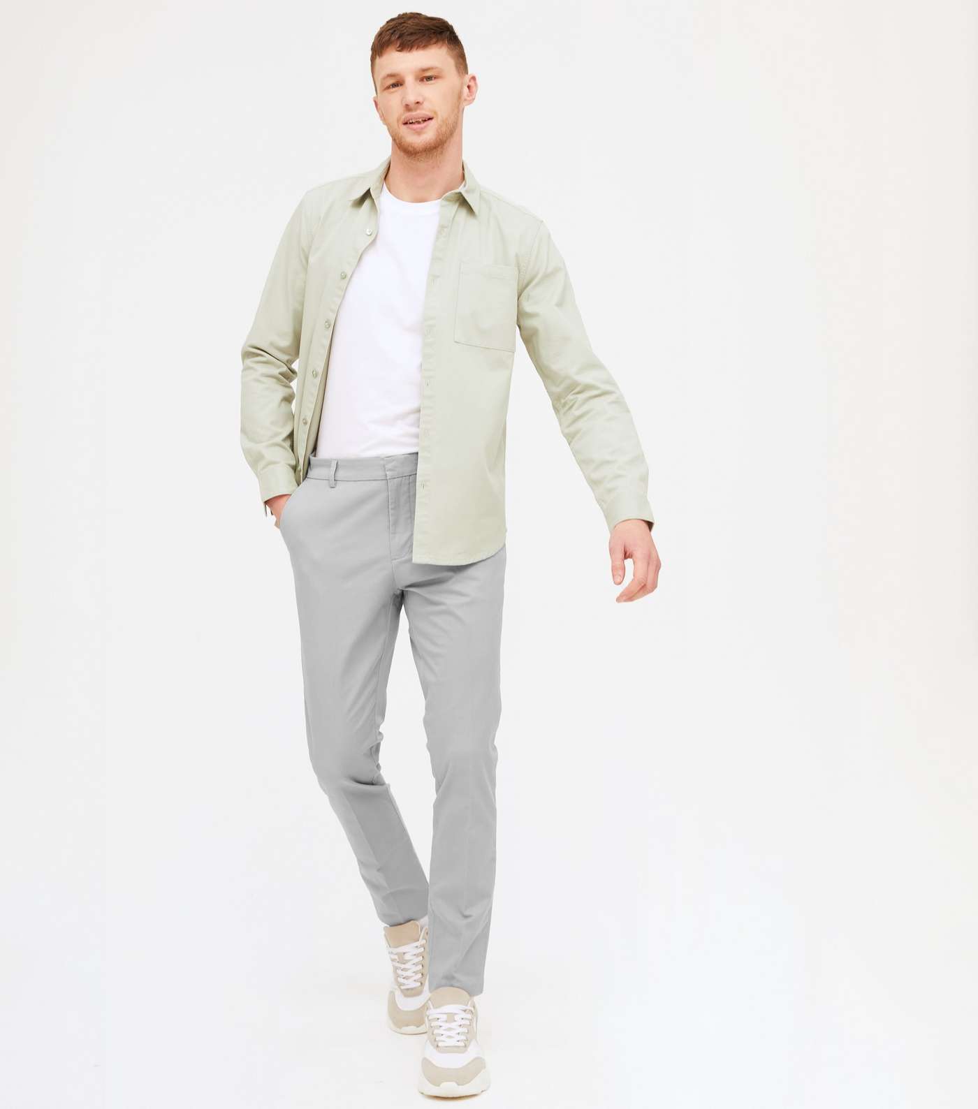 Pale Grey Tapered Skinny Fit Chinos