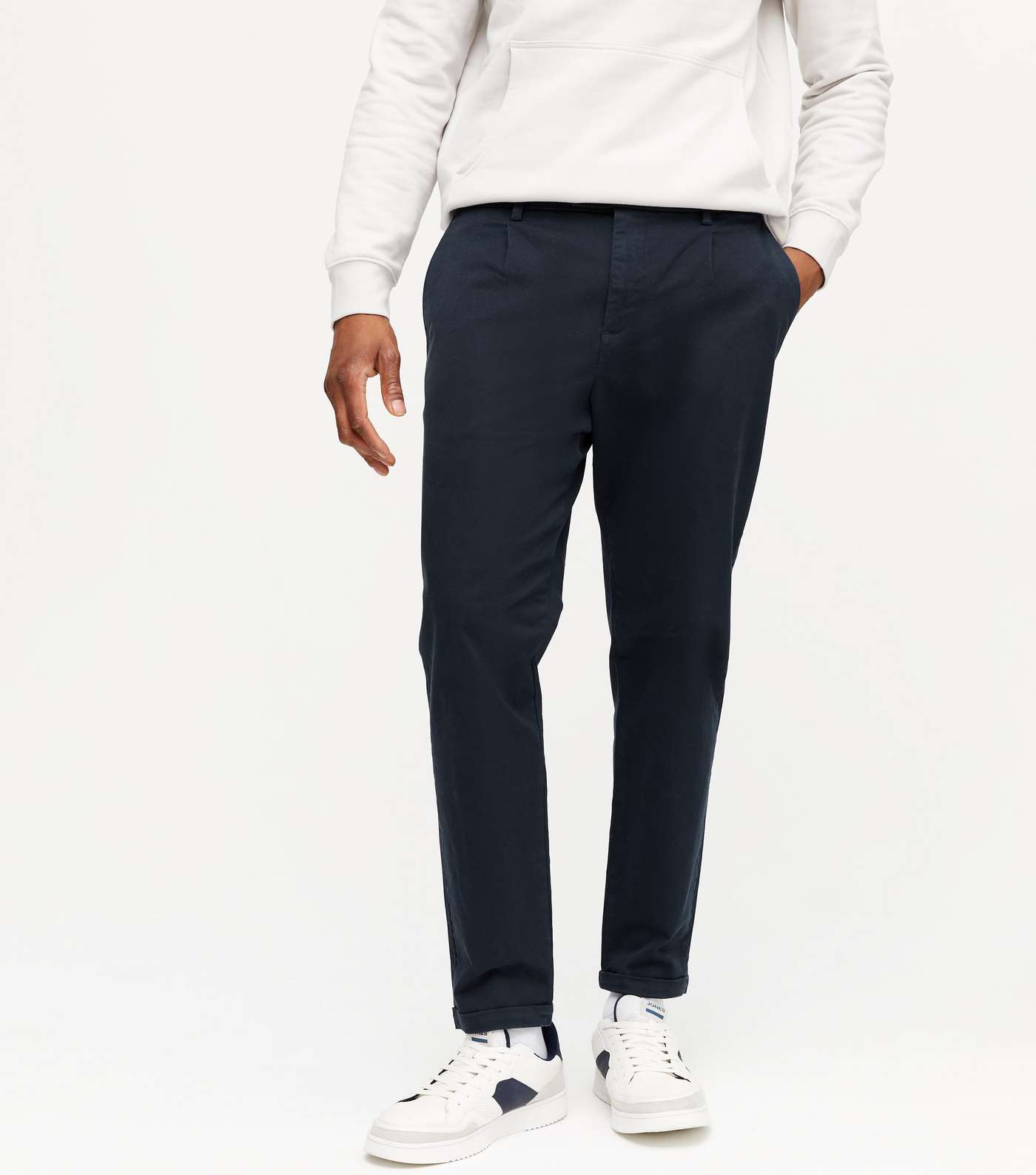 Navy Pleated Chinos Image 2