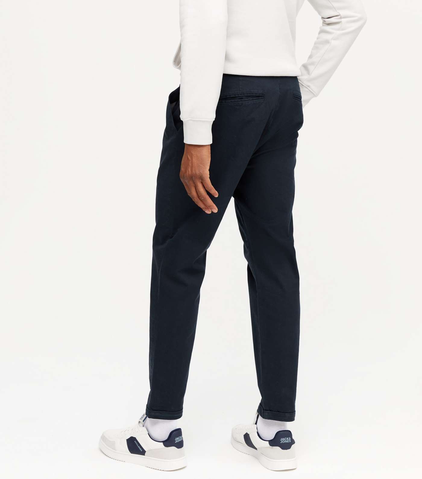 Navy Pleated Chinos Image 4