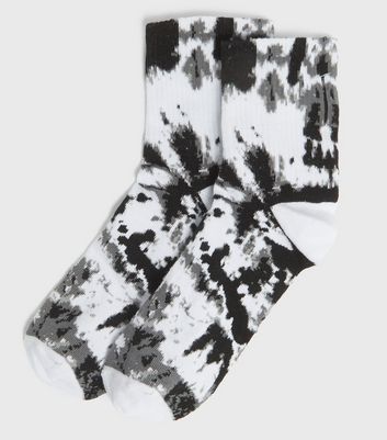 Image of Black Tie Dye Ribbed Socks New Look