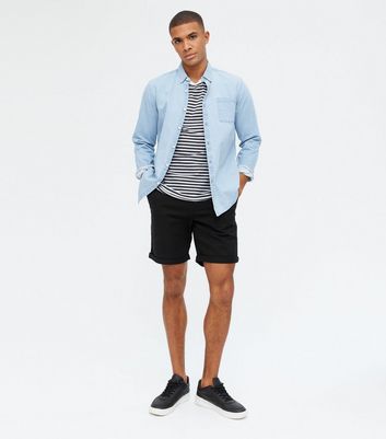 Black Turn Up Hem Chino Shorts | New Look