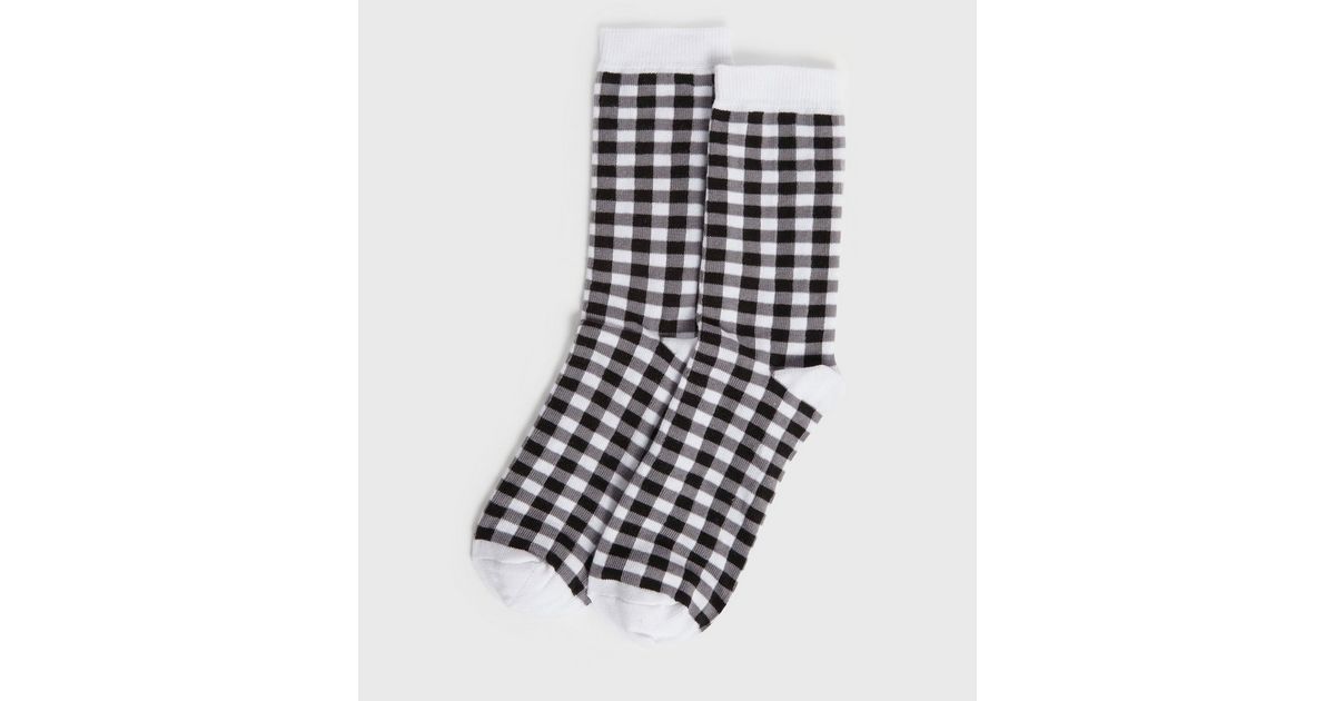 White Gingham Socks New Look