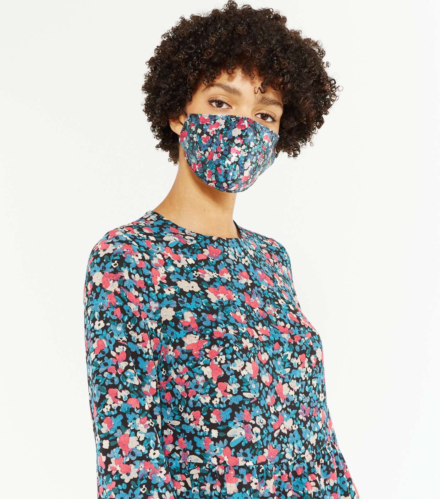 Blue Floral Face Covering and Scrunchie