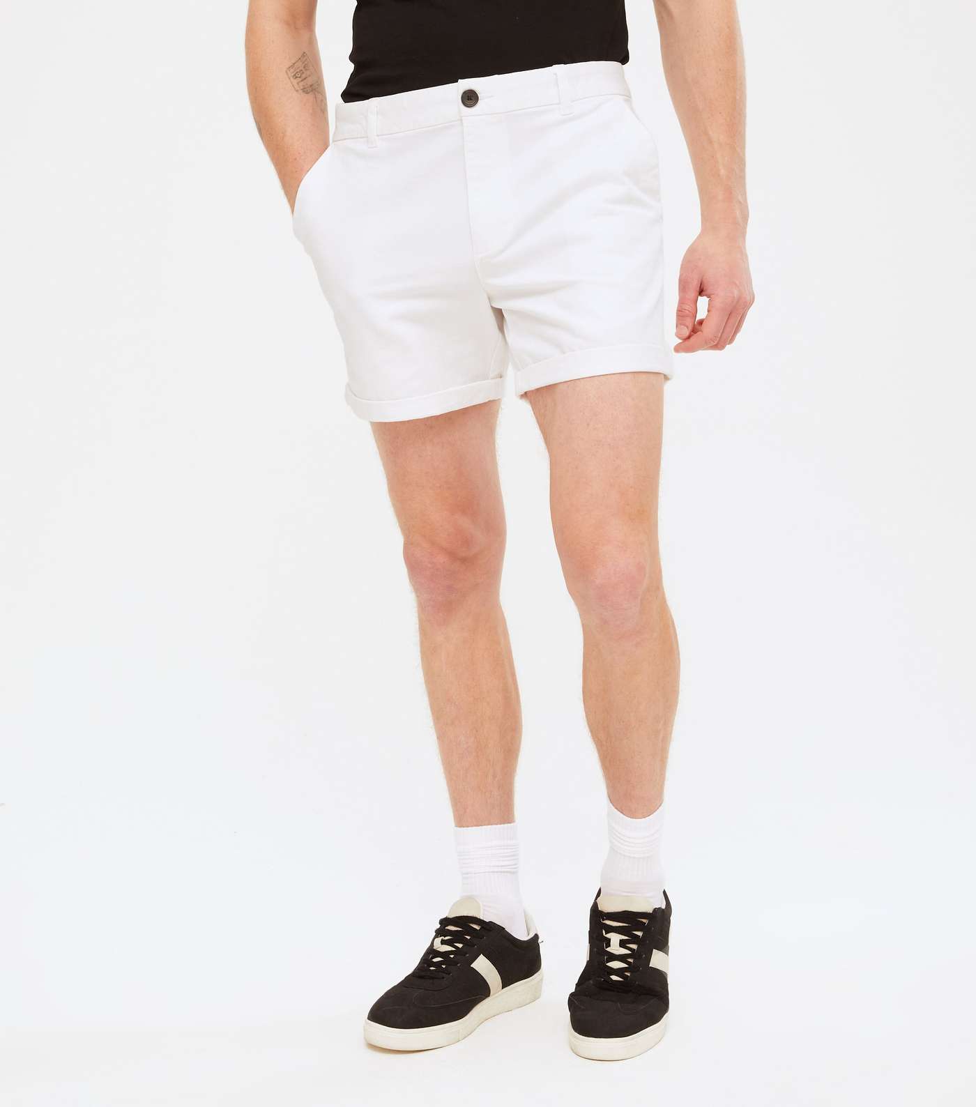 White Thigh Length Chino Shorts Image 2