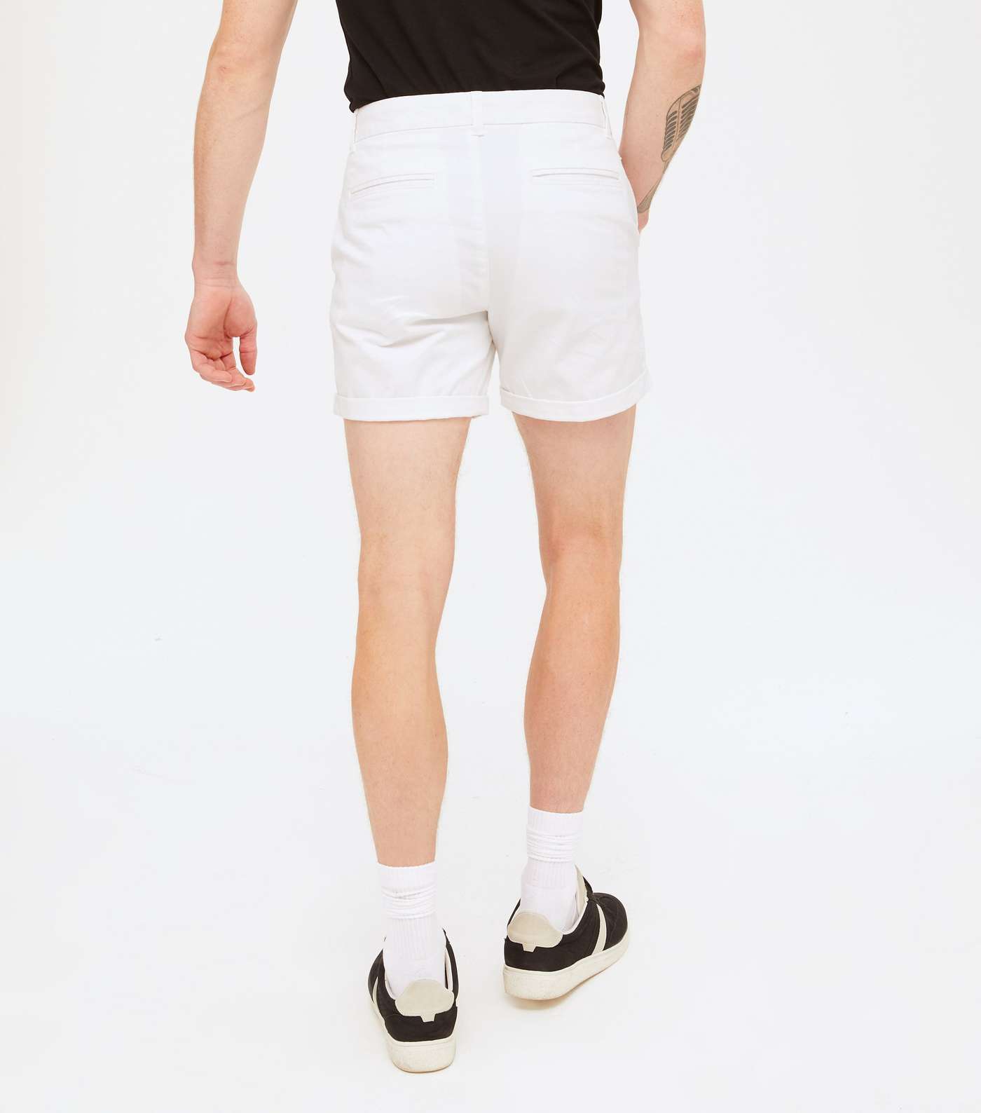 White Thigh Length Chino Shorts Image 4
