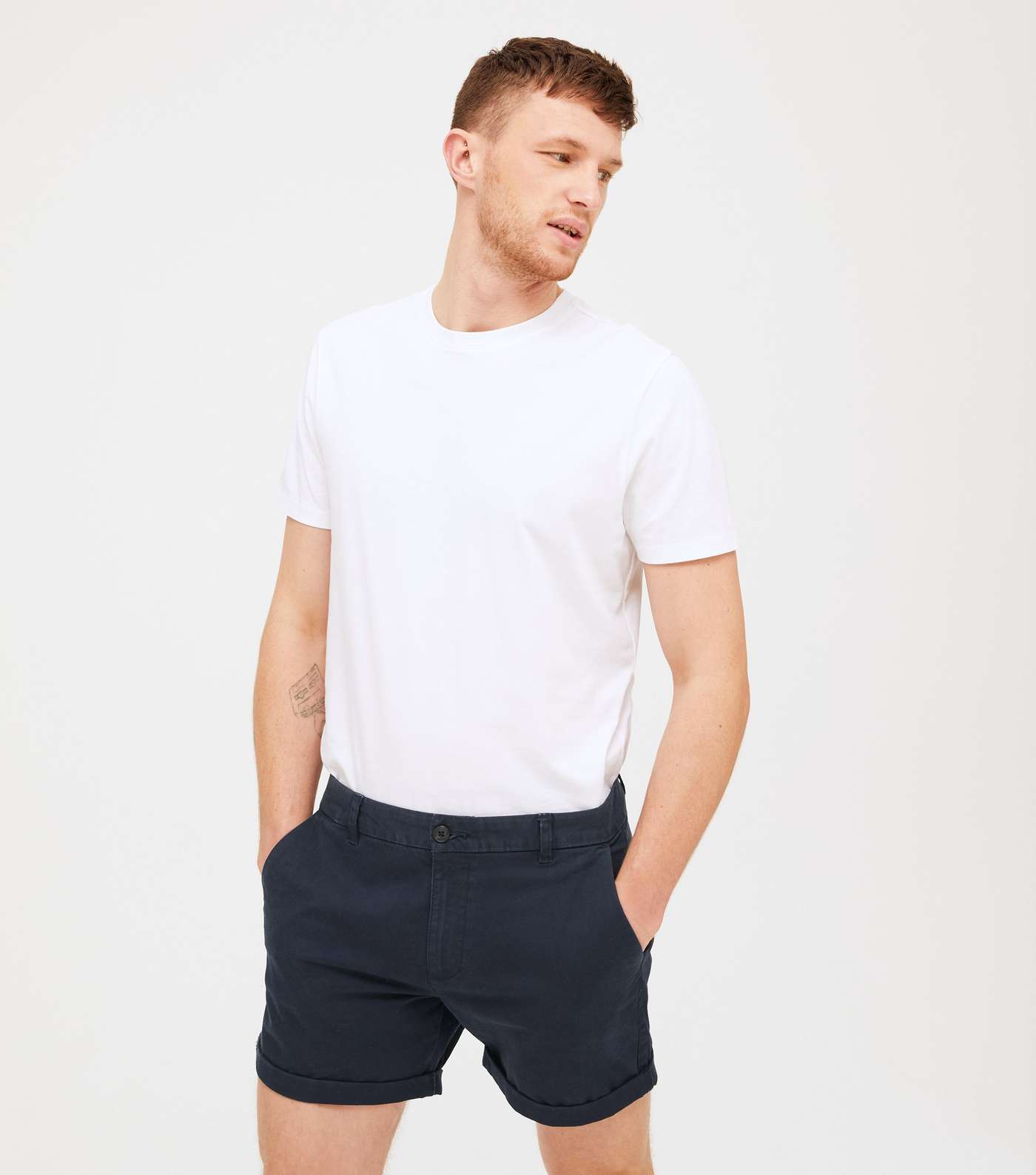 Navy Thigh Length Chino Shorts Image 2