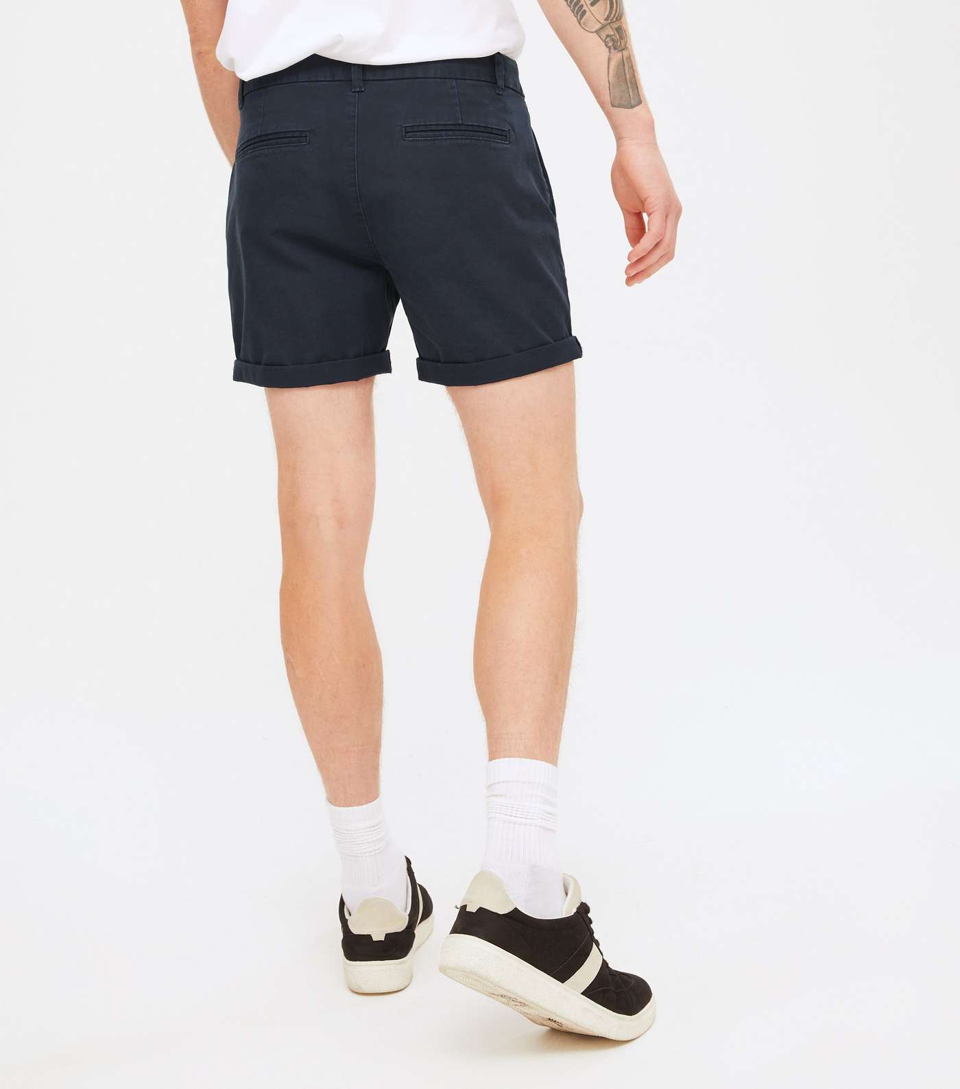 Navy Thigh Length Chino Shorts Image 4