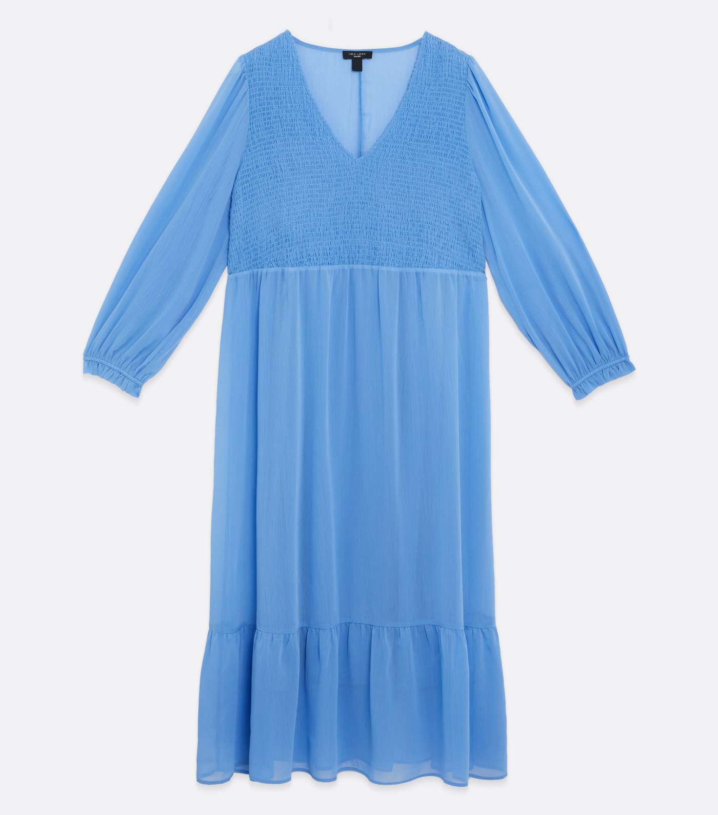 Curves Pale Blue Chiffon Tiered Midi Dress Image 5